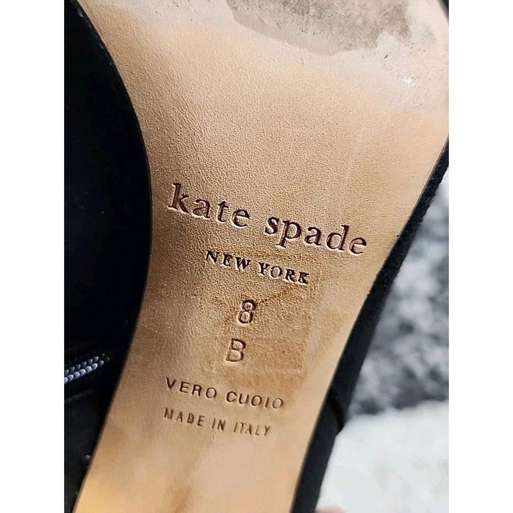 Kate Spade Ankle Boots Women 8 Black Gold Heel Suede Designer Luxury Designer
